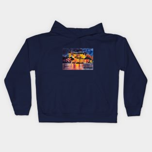 Cities by night travel illustration in watercolours Kids Hoodie